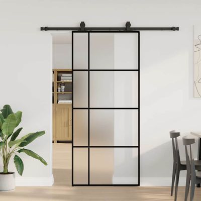 vidaXL Posuvné dvere s kovaním čierne 90x205 cm ESG sklo