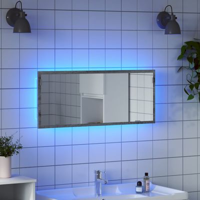 vidaXL Kúpeľňové LED zrkadlo sivý dub sonoma 100x8,5x37 cm