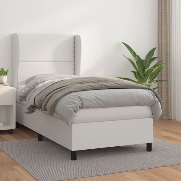 vidaXL Boxspring posteľ s matracom biela 100x200 cm umelá koža