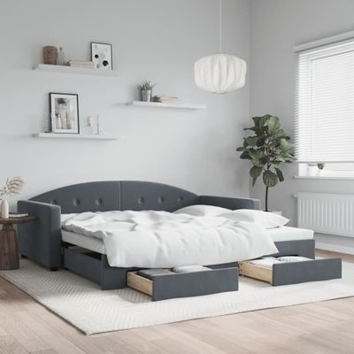 vidaXL Rozkladacia denná posteľ so zásuvkami tmavosivá 100x200cm zamat