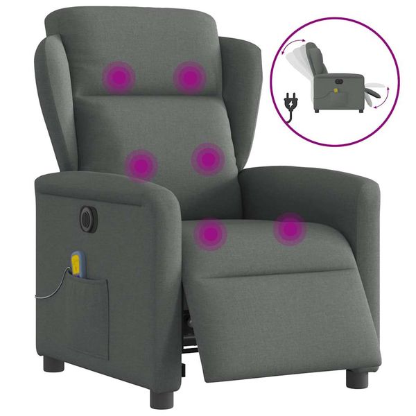 vidaXL Elektrické masážne sklápacie kreslo tmavosivé látka