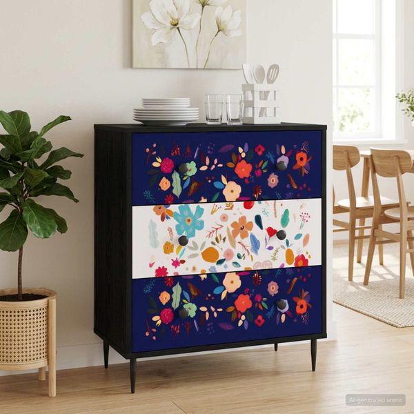 vidaXL Příborník MAINZ Kvetinový vzor 66 x 36,5 x 76 cm Čierny dub