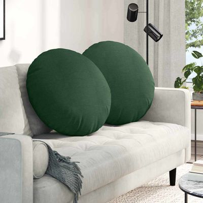 vidaXL Vankúše na sedenie 2 pcs Tmavozelená Ø 80 cm Kordúrová tkanina
