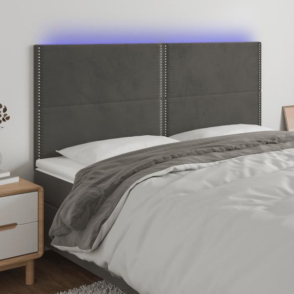 vidaXL Čelo postele s LED tmavosivé 160x5x118/128 cm zamat