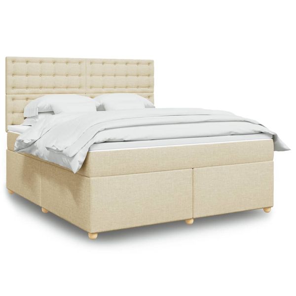 vidaXL Posteľný rám boxspring s matracom krémový 180x200 cm látka