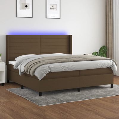 vidaXL Posteľ boxsping s matracom a LED tmavohnedá 200x200 cm látka