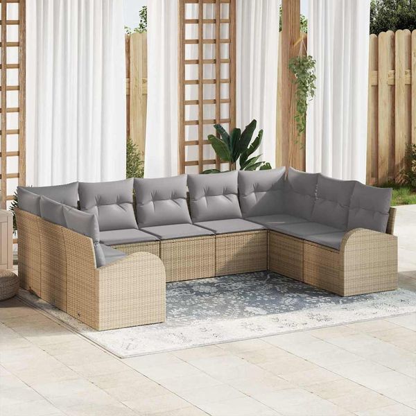 vidaXL Sada pohoviek s vankúšom 9 pcs Béžová Poly Ratan