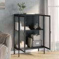vidaXL Komoda čierna 75x35x105 cm sklo a oceľ