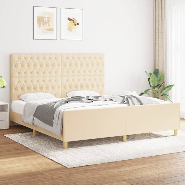 vidaXL Posteľ bez matraca krémová 180x200 cm látka