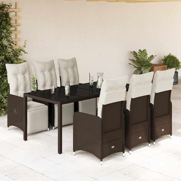vidaXL 7-dielna záhradná bistro súprava s vankúšmi hnedá polyratan