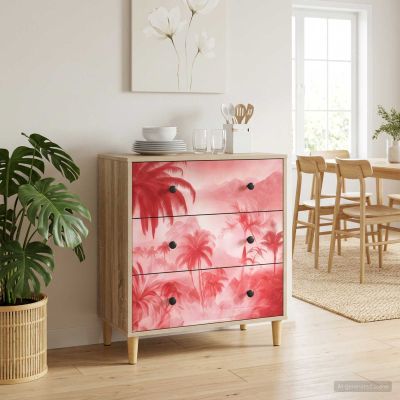 vidaXL Příborník AACHEN Ružový potlač palmy 66 x 36,5 x 75 cm Sonoma