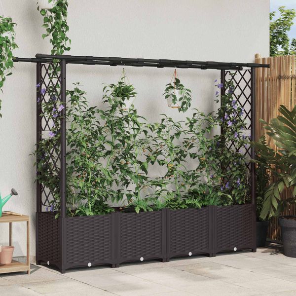vidaXL Vyvýšený záhon s mriežkou a strechou Hnedá 203 x 40 x 136 cm PP