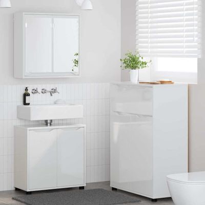 vidaXL Sada kúpeľňového nábytku so zásuvkou 3 pcs Vysoký lesk bielej