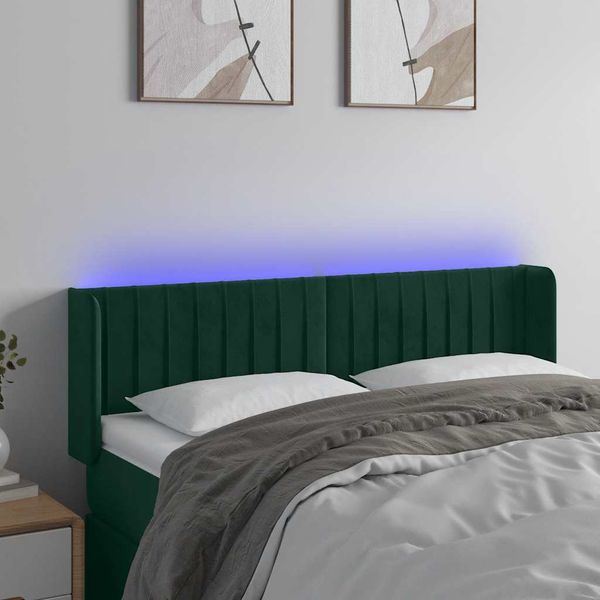 vidaXL Čelo postele s LED tmavozelené 147x16x78/88 cm zamat