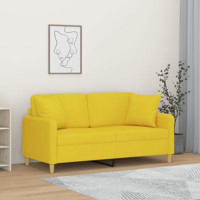 vidaXL 2-miestna pohovka s vankúšikmi svetložltá 140 cm látka