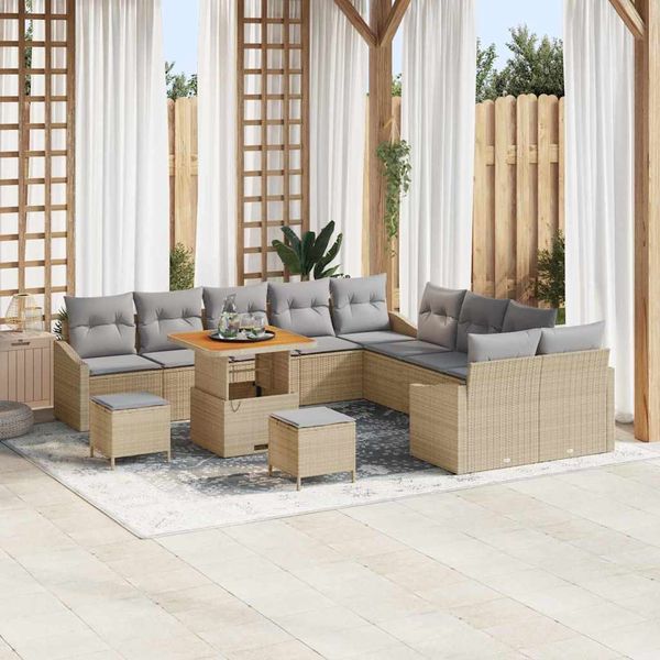 vidaXL Súprava záhradných pohoviek s vankúšom 13 pcs Béžová polyratan