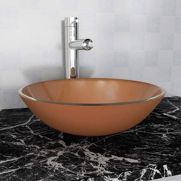 vidaXL Umývadlo z tvrdeného skla, 42 cm, hnedé