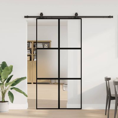 vidaXL Posuvné dvere s kovaním čierne 102,5x205 cm tvrdené sklo