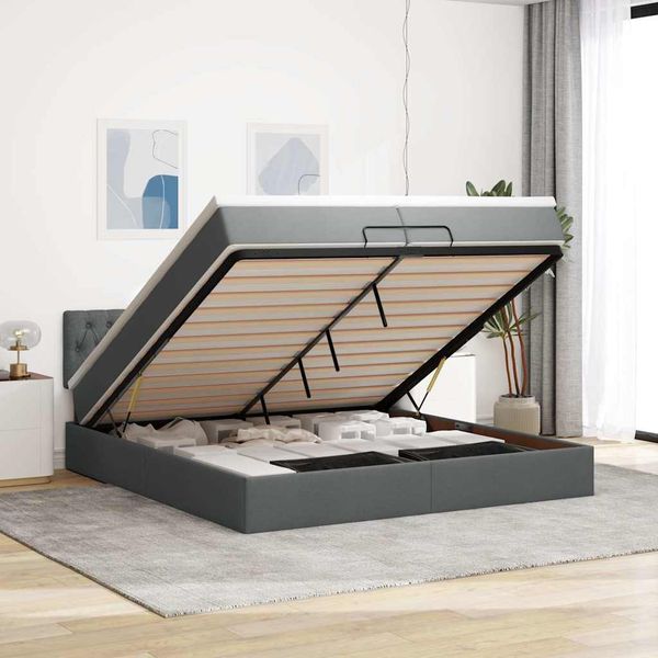 vidaXL Osmanský rám postele s matracmi tmavosivá 200x200 cm látka
