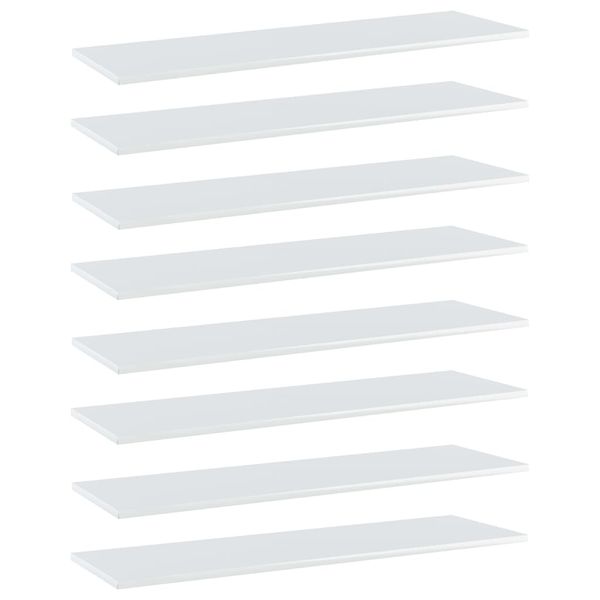vidaXL Prídavné police 8 ks, lesklé biele 100x30x1,5 cm, drevotrieska