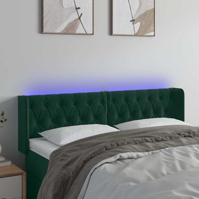 vidaXL Čelo postele s LED tmavozelené 163x16x78/88 cm zamat