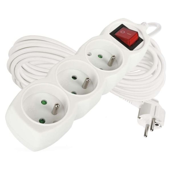 Predlžovací kábel 10 m / 3 zásuvky / s vypínačom / biely / PVC / 1,5 mm2