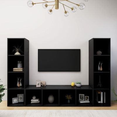 vidaXL TV skrinky 3 ks čierne 142,5x35x36,5 cm drevotrieska