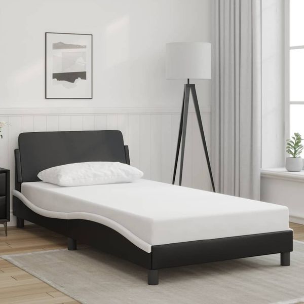 vidaXL Rám postele Dover čierny a biely 100x190 cm umelá koža