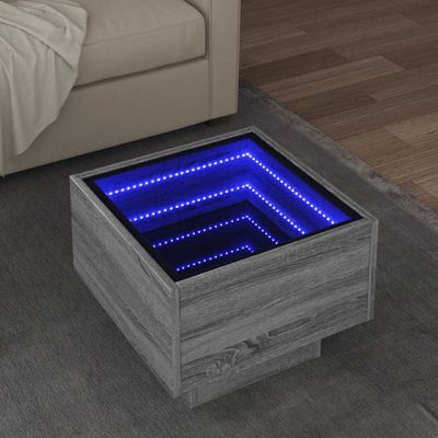 vidaXL Bočný stolík s LED sivá sonoma 40x40x30 cm kompozitné drevo
