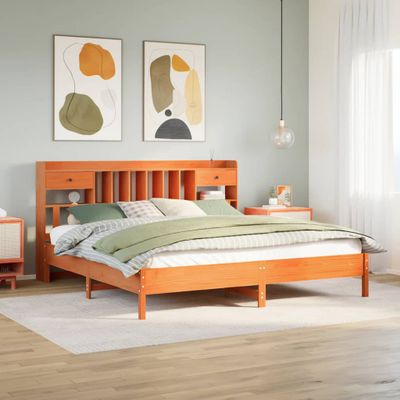 vidaXL Posteľ s knižnicou bez matraca vosková 180x200 cm borovica