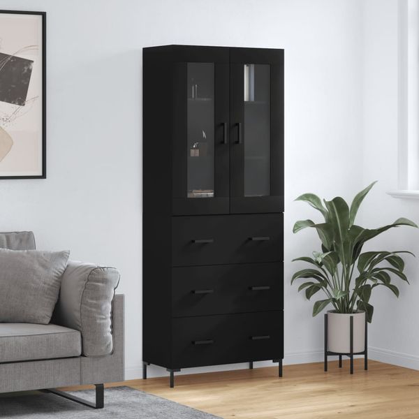vidaXL Vysoká skrinka čierna 69,5x34x180 cm spracované drevo