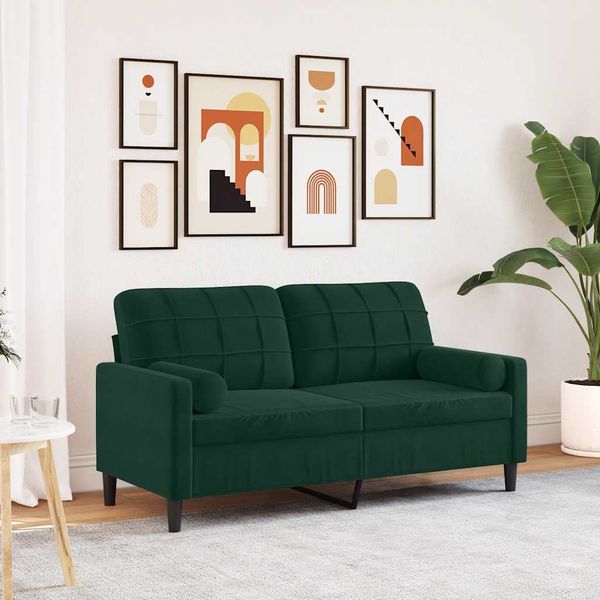 vidaXL 2-miestna pohovka s vankúšmi tmavozelená 140 cm zamat