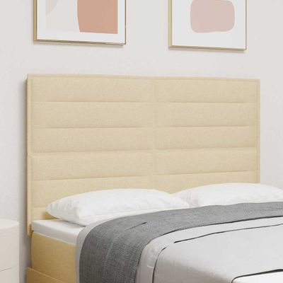 vidaXL LED hlavová doska s LED pásikmi Krémová 144 cm látka