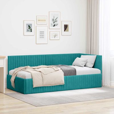 vidaXL Rohový rám postele Tyrkysová 90 cm x 200 cm Zamat