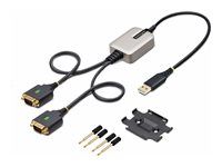StarTech 2ft (60cm) 2-Port USB to Serial Adapter Cable, Interchangeable DB9 Screws/Nuts, COM Retention, USB-A to DB9 RS232, FTDI, Level-4 ESD Protection, Windows/macOS/ChromeOS/Linux - Rugged TPE Construction (2P1FFC-USB-SERIAL) - USB / sériový kábel - USB (M) do DB-9 (M) - 60 cm - čierna