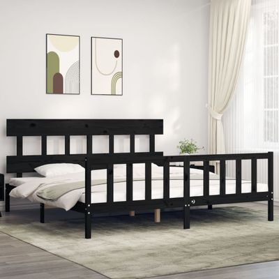 vidaXL Posteľný rám s čelom čierny 200x200 cm masívne drevo