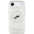 Obal Karl Lagerfeld Magsafe IML trblietavý s kovovým rámčekom fotoaparátu a tlačidlami, hlavy Karla a Choupette na opakovanom logu KL pre iPhone 17 Air sivý