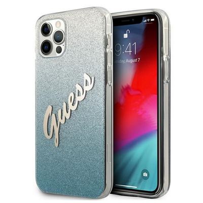 Puzdro Guess pre iPhone 12 / 12 Pro 6,1" GUHCP12MPCUGLSBL modré tvrdé puzdro Glitter Gradient Script