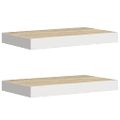 vidaXL Plávajúce nástenné police 2 ks dubové a biele 40x23,5x3,8 cm MDF