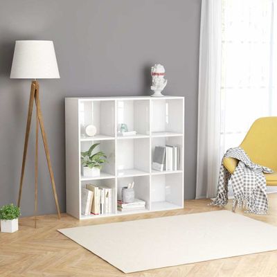vidaXL Knižnica, lesklá biela 98x29x97,5 cm, spracované drevo