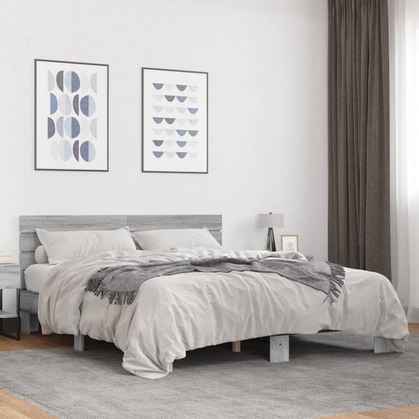 vidaXL Posteľný rám sivý sonoma 150x200 cm kompozitné drevo a kov