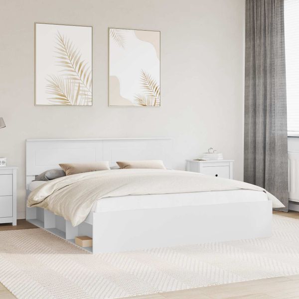 vidaXL Rám postele s čelnou doskou Biela 180 x 200 cm Kompozitné drevo
