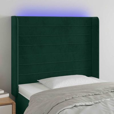 vidaXL Čelo postele s LED tmavozelené 103x16x118/128 cm zamat