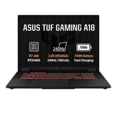 ASUS TUF Gaming A18/FA808UM-S9143Z/R7-260/18''/2560x1600/16GB/512GB/RTX 5060/bez OS/Gray/2R