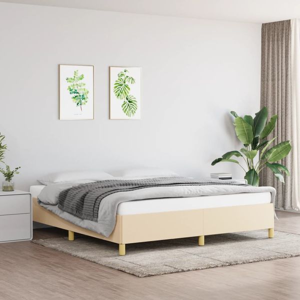 vidaXL Posteľ bez matraca krémová 180x200 cm látka