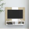vidaXL Nástenná TV skrinka biela a sonoma 102x23,5x90 cm sprac. drevo