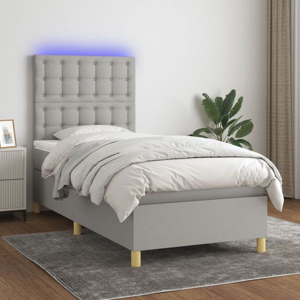vidaXL Posteľ boxsping s matracom a LED bledosivá 100x200 cm látka