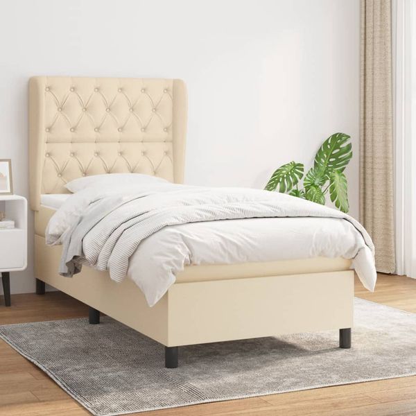 vidaXL Posteľný rám boxsping s matracom krémový 80x200 cm látka