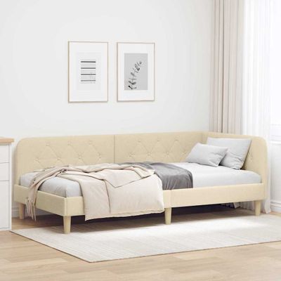 vidaXL Rohový rám postele Krémová 90 x 190 cm látka