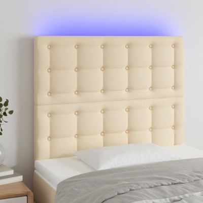 vidaXL Čelo postele s LED krémové 80x5x118/128 cm látka